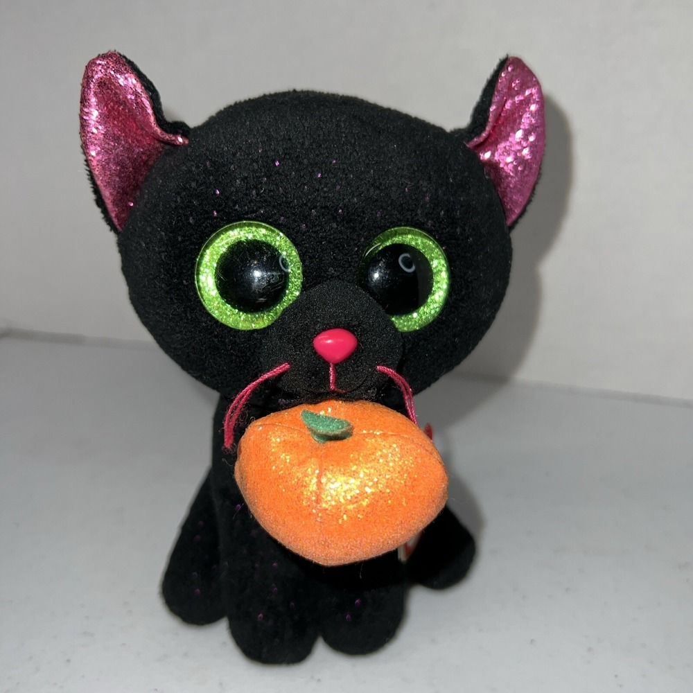 Ty Beanie Boos "Potion" Black Cat Plush 6" With Pumpkin Halloween With Tag